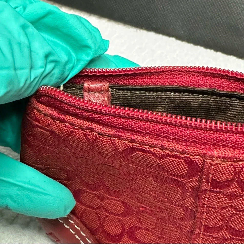 Coach Red Signature jacquard keychain card holder - Picture 9 of 13